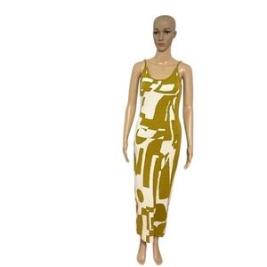 Sleeveless Knit Midi Dress Abstract Pattern Bodycon Casual Party